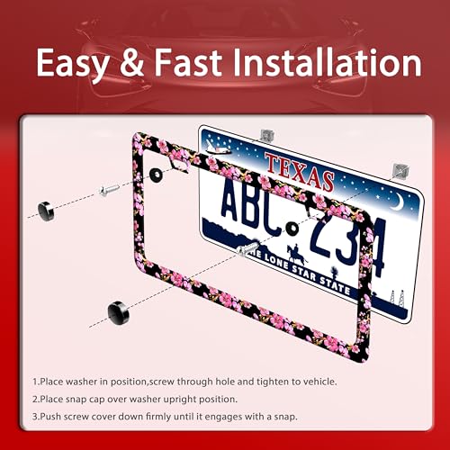 Cherry Blossom Flower Stainless Steel License Plate Frame for US Cars Decor