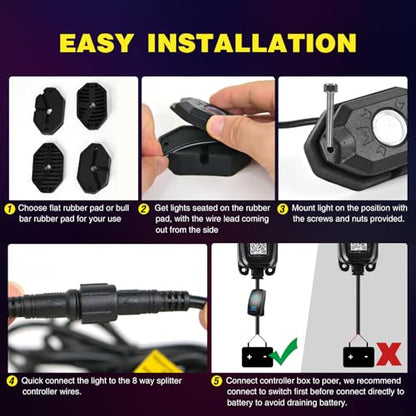 RGB LED Rock Lights Kit 10 Pods Underglow Multicolor Neon Pod