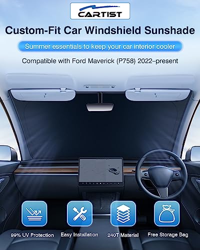 Non Peeling Sun Shade Fits for Ford Maverick 2022 2023 2024 2025 Ford Maverick Accessories Foldable Car Front Window Sunshade Windshield Sunshade UPF 50+