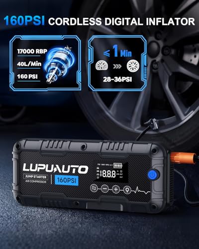 4000A Jump Starter with 160PSI Air Compressor 12V Battery Booster LED Pack