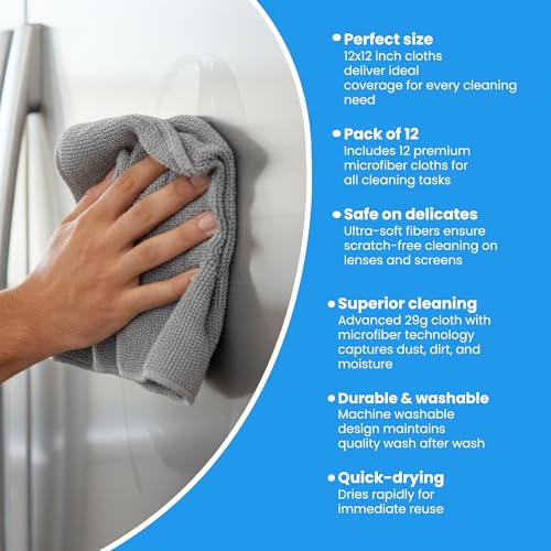 Microfiber Cleaning Cloth Grey 12 Pack Premium Microfiber Towels for Cars (12 Count)