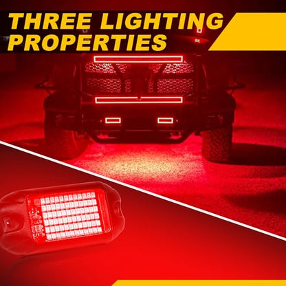 4Pods Pure Red LED Rock Lights 72 pcs LEDs high Power Rock Lights Neon Underglow Light for Car Trucks ATV UTV SUV Boat Underbody Glow Trail Rig Lights IP68 Waterproof