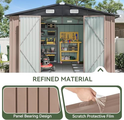 10x12 FT Galvanized Steel Outdoor Storage Shed with Base