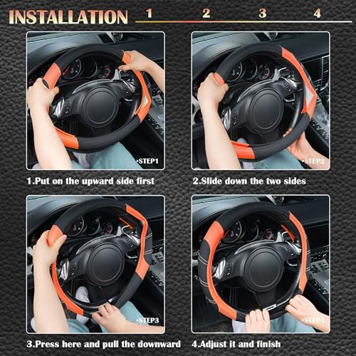 Line Rider Microfiber Leather Sporty Steering Wheel Cover Universal Fits for 95% Truck