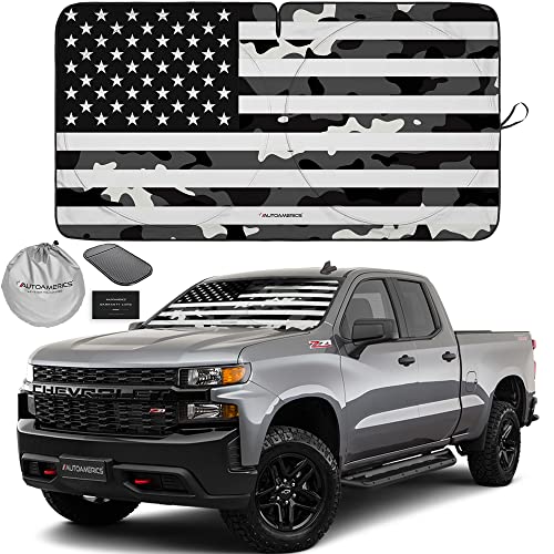 1 Piece Windshield Sun Shade B&W Camo American Flag USA Design