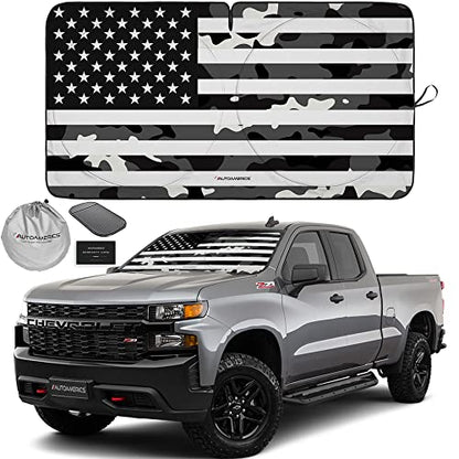 1 Piece Windshield Sun Shade B&W Camo American Flag USA Design