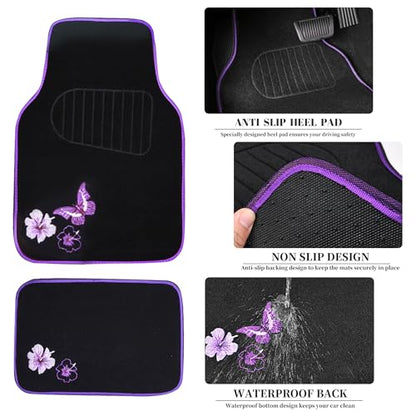 Butterfly Steering Wheel Cover and Waterproof Car Floor Mats
