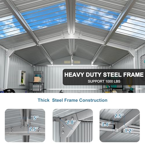 10x12 FT Outdoor Metal Shed with Unique Sunroof Windows Lockable Double Door Air Vent