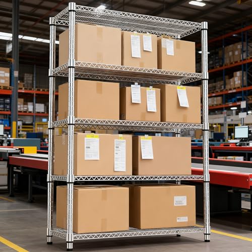 5 Tiers Shelf Metal Storage Shelves 3300 lbs Steel Storage Shelving Utility Shelving Unit Steel Organizer Wire Rack for Home (5 Count)