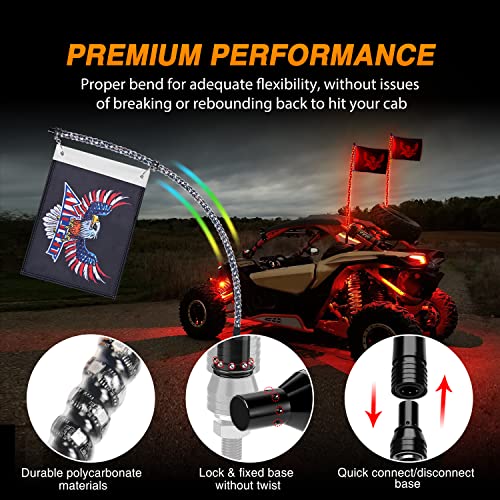 2PCS 3FT RGB LED Whip Light APP & Remote Control