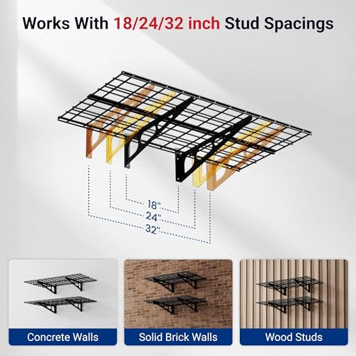 4 Pack 2x4ft Wall Shelf Garage Storage Rack Wall Mounted (4 Count)