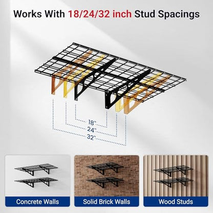4 Pack 2x4ft Wall Shelf Garage Storage Rack Wall Mounted (4 Count)