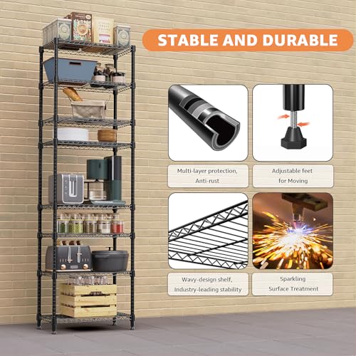8 Tier 2000 lbs Storage Rack Metal Wire Shelving Unit (8 Count)