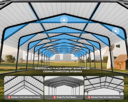 Military Grade Metal Carport 20x52 FT