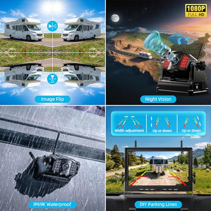 Magnetic Wireless Backup Camera Kit with HD1080P 10” DVR Monitor (2 Count)