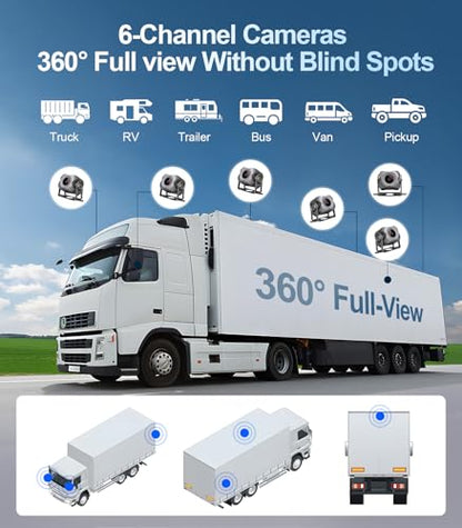 6 Channel 1080P Backup Camera System Dash Cam for Truck