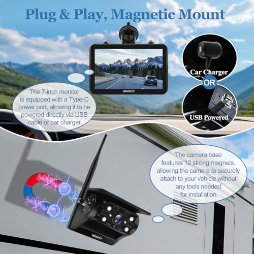 VK7 Magnetic Solar Wireless Backup Camera
