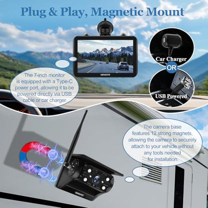 VK7 Magnetic Solar Wireless Backup Camera