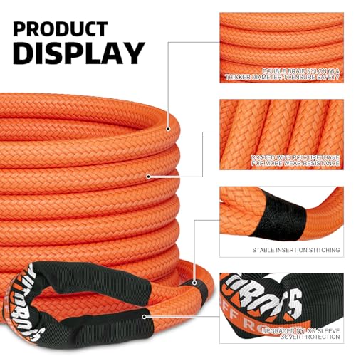 Kinetic Recovery Rope 1" x 20ft Tow Rope with 2 Soft Shackles (20 Foot)