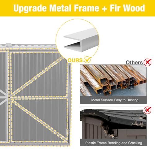 Outdoor Storage Cabinet Trash Can Storage Shed Upgraded with Metal Frame for Garbage Can