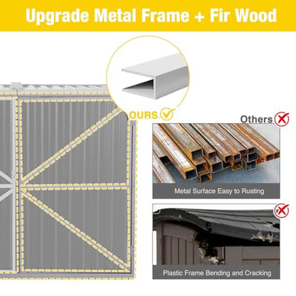 Outdoor Storage Cabinet Trash Can Storage Shed Upgraded with Metal Frame for Garbage Can