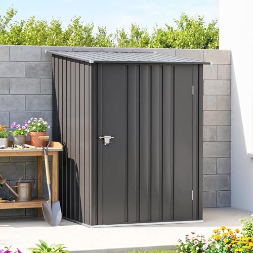 3.3' x 3.4' Outdoor Storage Shed Sloping Roof Lockable Door Gray