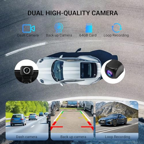 10.26 Inch Wireless CarPlay & Android Auto Car Display with 1080P Dash Cam & Backup Camera All