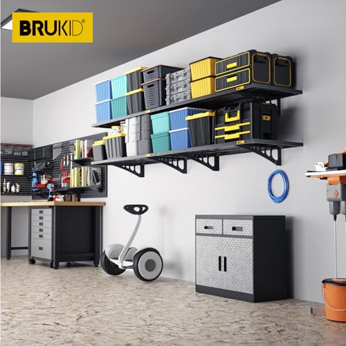 4Pack 1.64x4ft Adjustable Metal Garage Wall Shelving Heavy Duty Garage Storage Shelf Wall Mounted Black (4 Count)