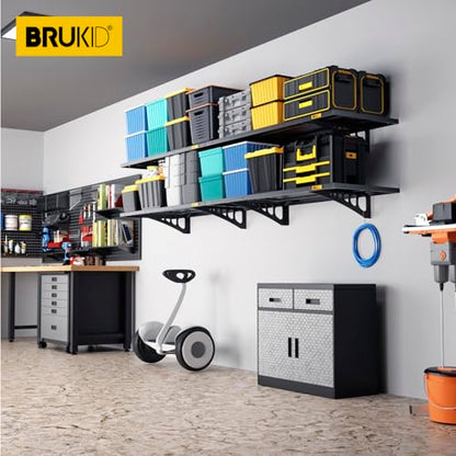 4Pack 1.64x4ft Adjustable Metal Garage Wall Shelving Heavy Duty Garage Storage Shelf Wall Mounted Black (4 Count)