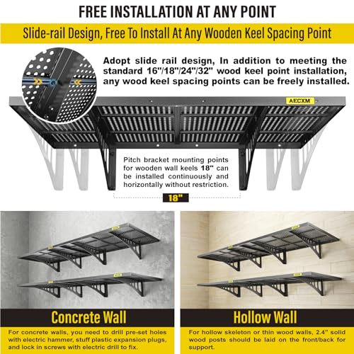 4 Pack 2x3ft Adjustable Garage Wall Shelving 1120lbs Load Capacity Heavy Duty Wall Mounted Storage Shelf Metal Floating Shelves for Garage (2 Count)