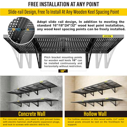 4 Pack 2x3ft Adjustable Garage Wall Shelving 1120lbs Load Capacity Heavy Duty Wall Mounted Storage Shelf Metal Floating Shelves for Garage (2 Count)