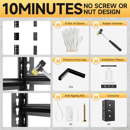5 Tier 60”W X 20”D X 72”H Garage Shelving Heavy Duty 3000LBS Shop Shelves Heavy Duty Adjustable Unit Rack Metal Rack (5 Count)