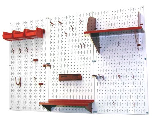 Pegboard Organizer 4 ft. Metal Pegboard Standard Tool Storage Kit with White Toolboard and Red Accessories