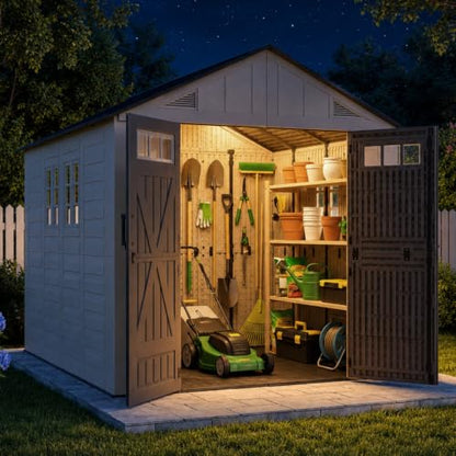 8x10 Ft Outdoor Storage Shed with Lighe & Floor