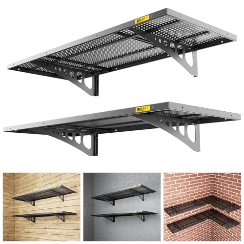 2Pack 1.64x4ft Adjustable Metal Garage Wall Shelving Heavy Duty Garage Storage Shelf Wall Mounted Black (2 Count)