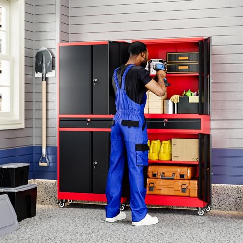 Metal Garage Storage Cabinet with Locking Doors and Adjustable Shelves