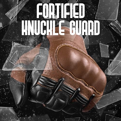 Leather Motorcycle Motorbike Knuckle Protection Powersports Gloves