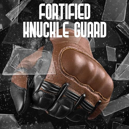 Leather Motorcycle Motorbike Knuckle Protection Powersports Gloves
