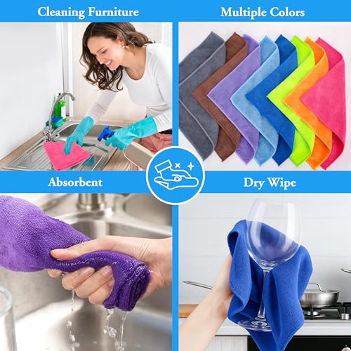 Microfiber Cleaning Cloths 16 Pack 8 Colors 11.5"x11.5" (16 Count)