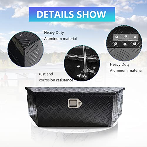 39" x 12" x 16.5" Trailer Tongue Tool Box Heavy Duty Aluminum Trailer Toolbox Organizer Truck Underbody Box with Latch and Keys Compatible with Pick Up Truck Bed RV Trailer ATV Black