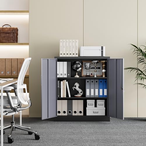 Metal Garage Storage Cabinet with 2 Doors and 2 Adjustable Shelves