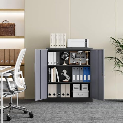 Metal Garage Storage Cabinet with 2 Doors and 2 Adjustable Shelves