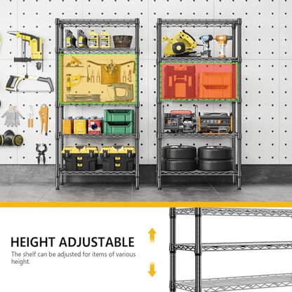 1250 lbs 5 Tier Shelf Metal Storage Shelves Wire Rack Closet Organizers for Garage Kitchen Bathroom Laundry Black 11.8" D x 29.5" W x 59.5" H (5 Count)