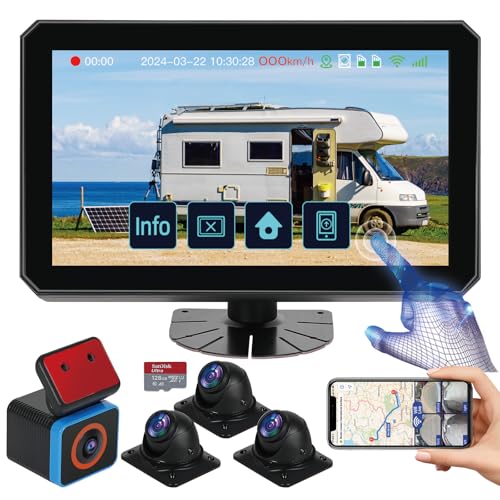 6CH AI WiFi GPS Sentry Mode RV Backup Camera System 10.1" Touch Screen Monitor with 4 1080P Rear Side View Camera