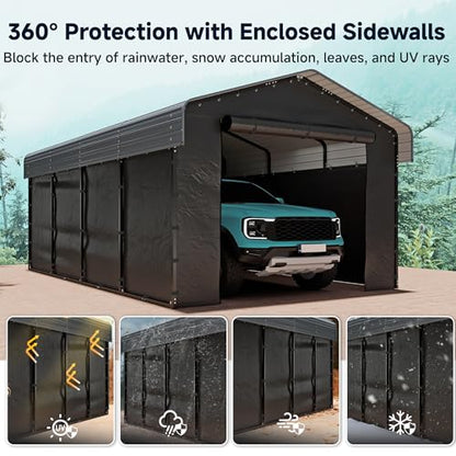 12x20 FT Heavy Duty Metal Carport with Removable Sidewalls