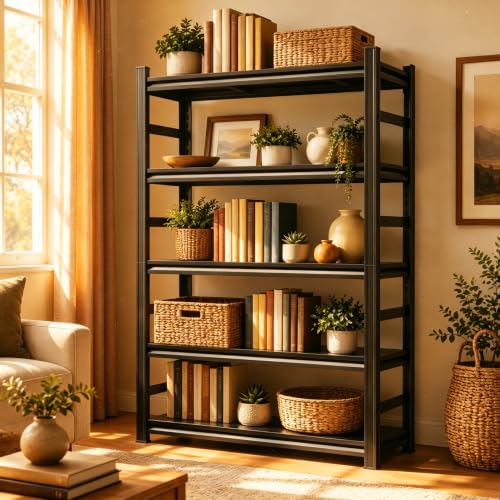 Metal Bookshelf 5 Tier Adjustable Heavy Duty Bolt Free Bookcase