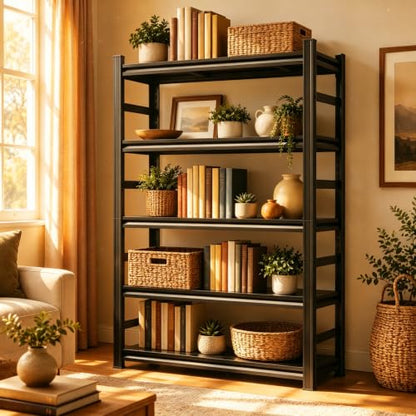 Metal Bookshelf 5 Tier Adjustable Heavy Duty Bolt Free Bookcase