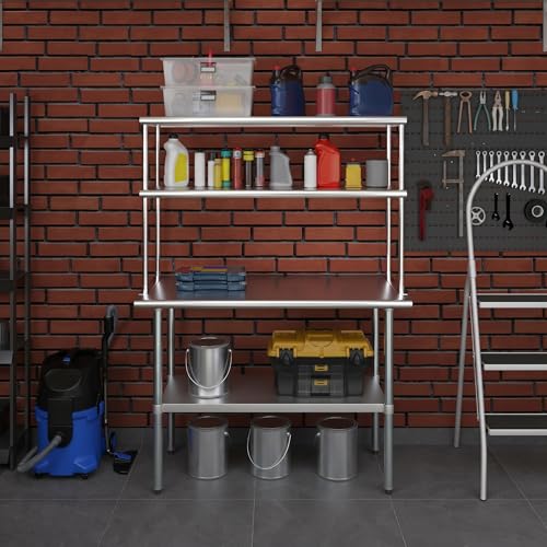 Stainless Steel Work Table Double Tier Overshelf