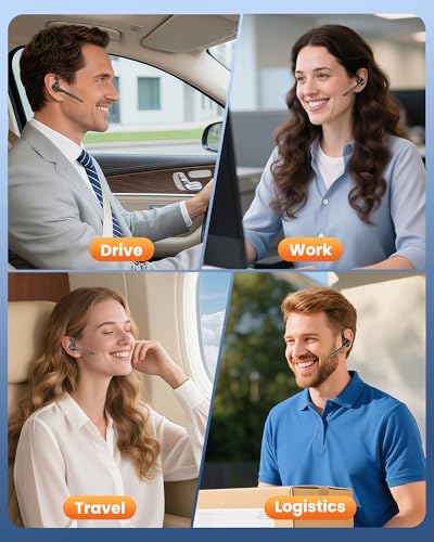 Bluetooth Headset V5.1 72H Talk Time Dual Mic with Mute Button for Business