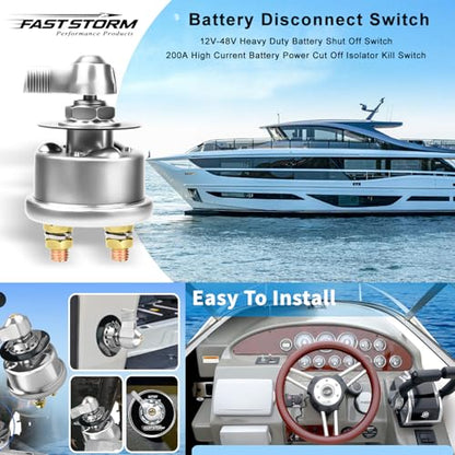 200A 12 48V High Current Master Battery Disconnect Switch Battery Power Cut Off Isolator Killer Switch with Face Plate for Car Vehicle RV Truck Boat Marine ATV